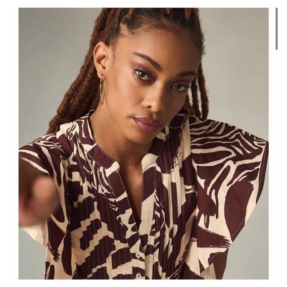 Anthropologie The Cassandra Maxi Dress Zebra Print Ruffled Hem Brown Motif 3X - Picture 3 of 9